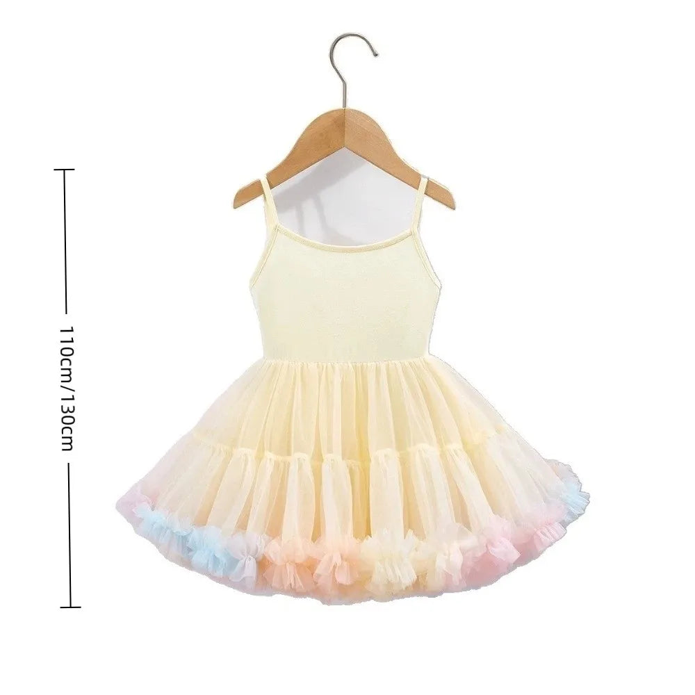 Summer Girls' Ballet TuTu Dress Sleeveless Breathable Kids Dancing Party Dress Soft Princess Wedding Dress Performance Costume