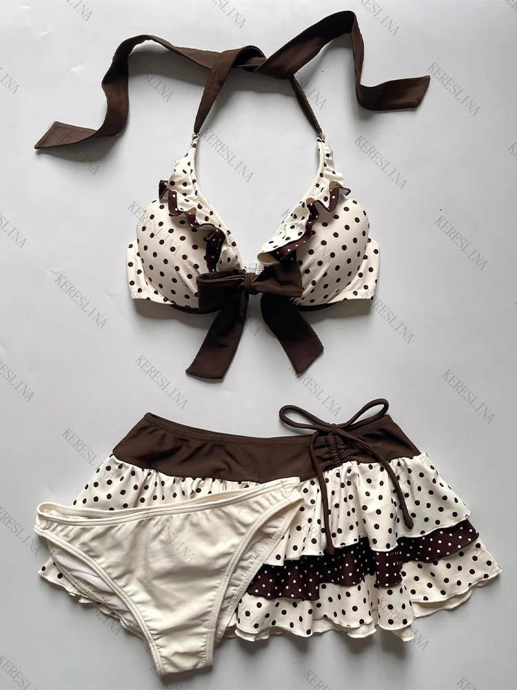 Summer Kawaii Polka Dot Vintage Women's Bikini Set Y2K Streetwear Hip Hop Harajuku Hot Girl Cute 2000s Aesthetics Women's Bikini