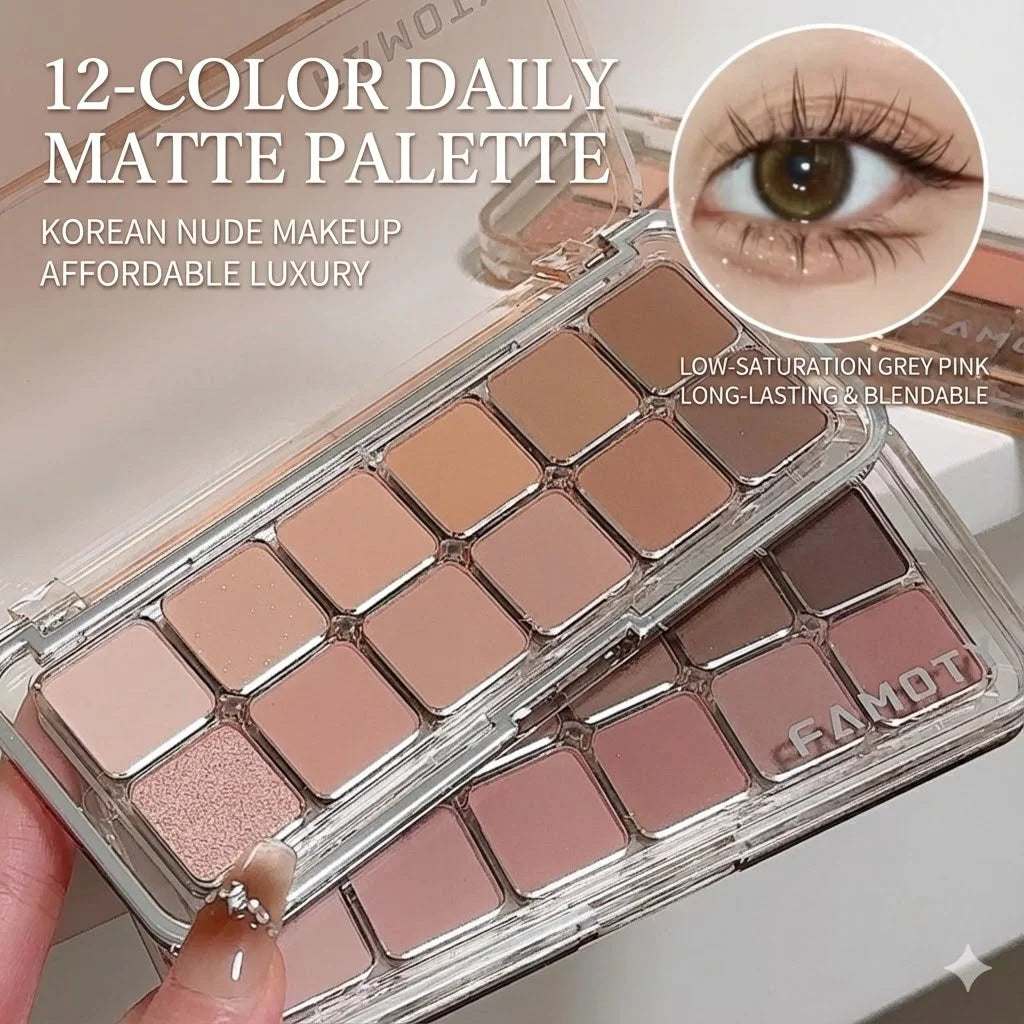 12-Color Low Saturation Eyeshadow Palette All Matte Tea Apricot Eye Makeup Palette Daily Earth Makeup Long Lasting Eye Shadows