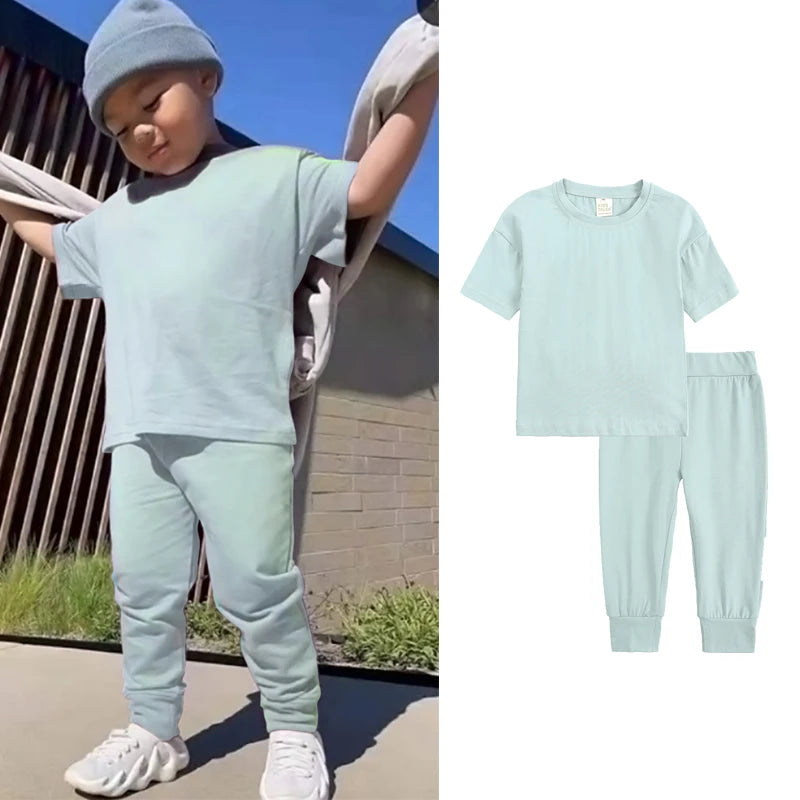 Kids Tales Toddler Unisex Cotton Short Sleeve T-Shirt and Pants Set