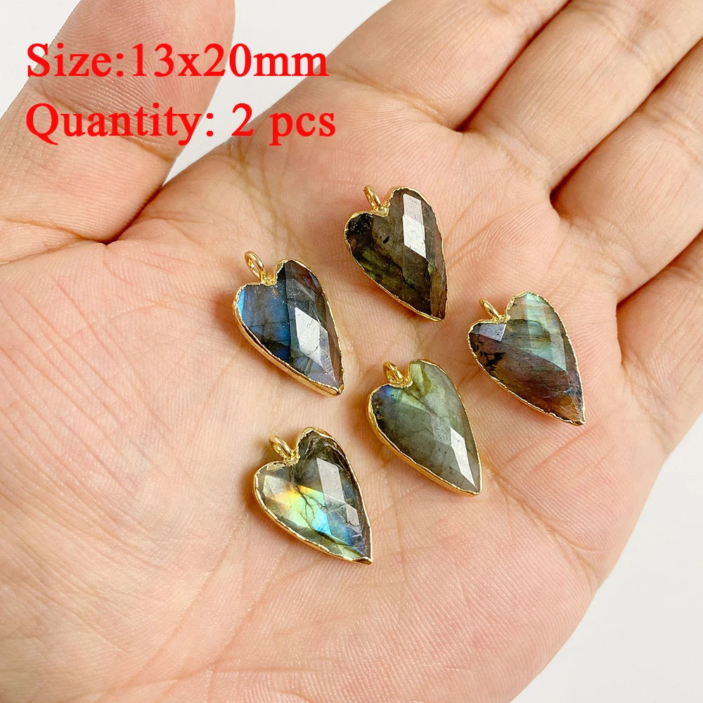 2PCS Natural Labradorite Stone Pendant - Irregular Jewelry Charm