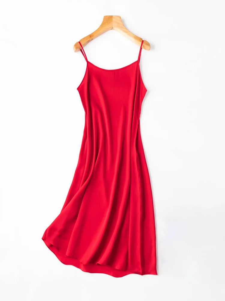 SuyaDream Women Silk Dress 93%Silk 7%Spandex Spaghetti Strap Mid Dresses 2024 Summer New Clothes Blue