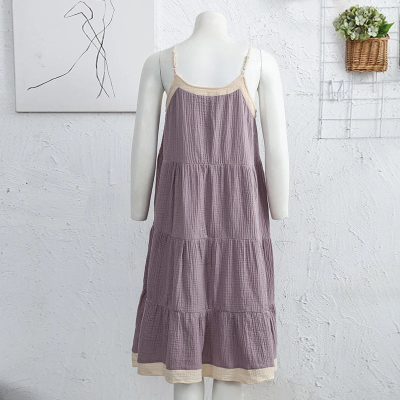 Chic Muslin 100% Cotton Gauze Summer Dresses Women Sexy Adjustable Strap Patchwork Party Boho Beach Holiday Sundress Vestidos