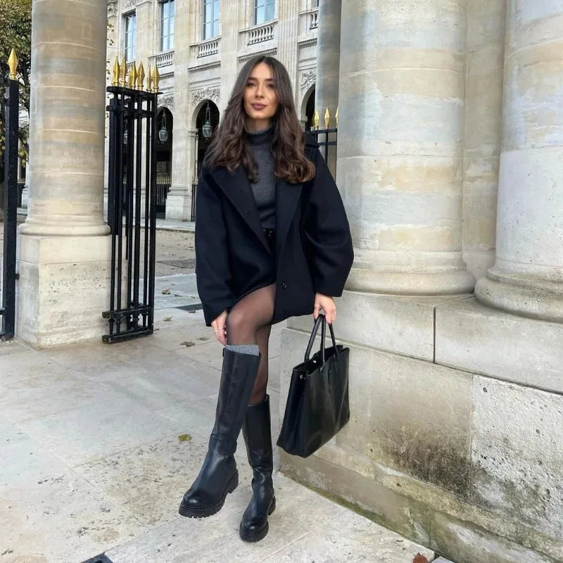 Stand Collar Women Winter Woolen Coat 2025 Spring Single Breasted Loose Female Long Sleeve Jacket Office Lady Street Short Coats