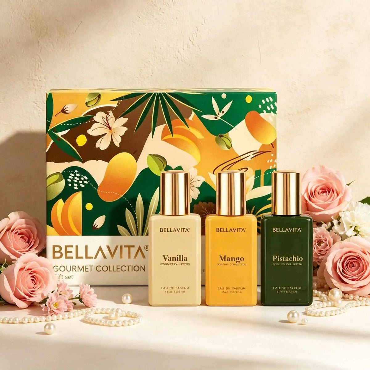 BELLAVI gourmet perfume gift box, a combination of three sweet scents of vanilla milk, sweet mango, and warm pistachio, which can gently heal the taste of the small crowd, is suitable for self use gift giving in a portable ca
