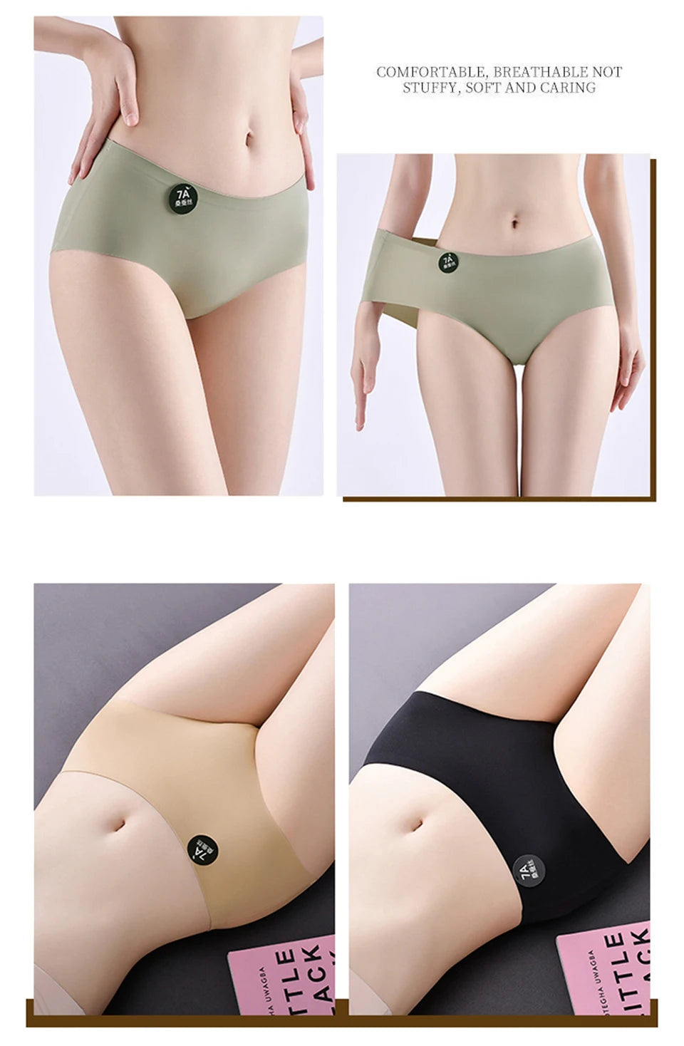 Falllsweet 4Pcs Women Seamless Silk Panties Soft Thin Female Underwear Sexy Mid-Rise Briefs Ice Silk Underpants Lingerie M-2XL