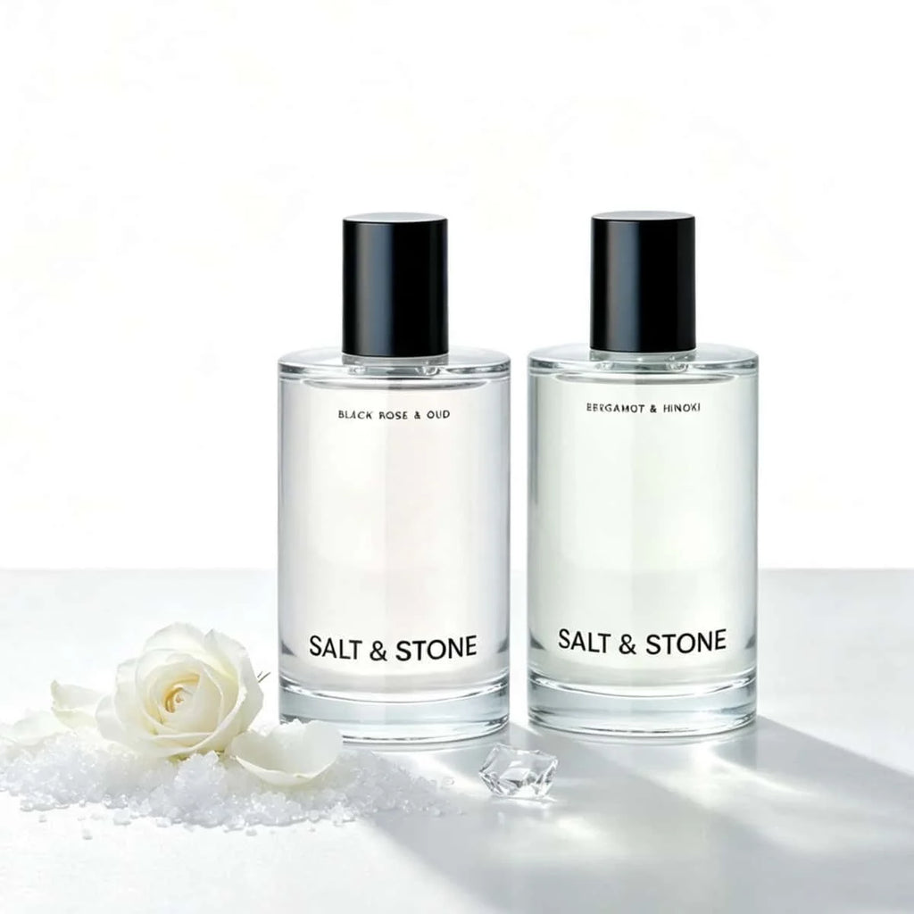 Salt & Stone Eau de Parfum 2 Pack, Black Rose & Oud & Bergamot & Hinoki Scent, Simple Clear Bottle Long Lasting Unisex Cologne, Daily Neutral Fragrance Gift for Men Women