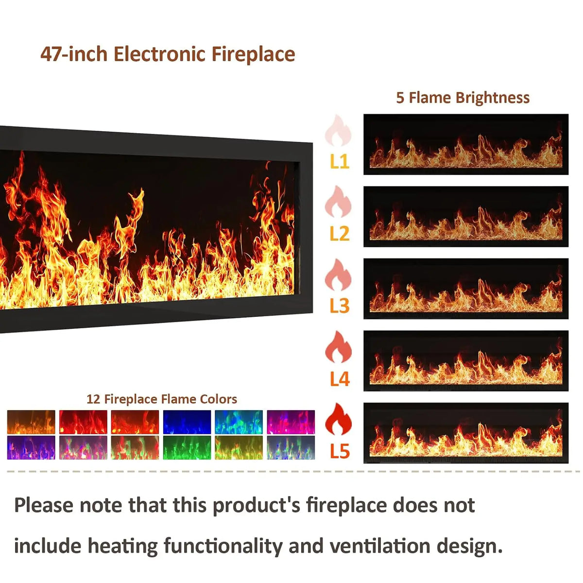 94.5" Fluted Fireplace TV Stand for Living Room, Natural Wood, Customized