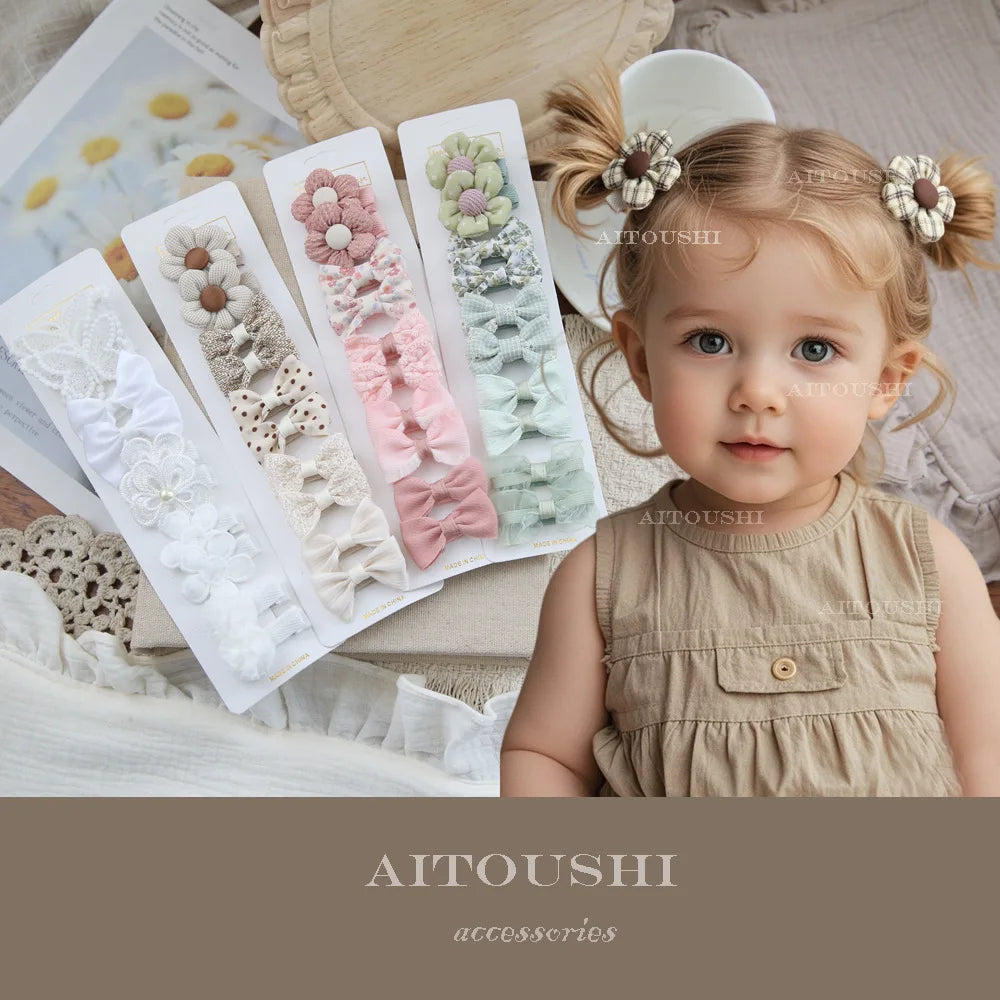 10pcs/Set Baby Hair Accessories for Girls Full Coverage Fabric Lovely Hair Clips Children's Headwear Bow Hair Accessories
