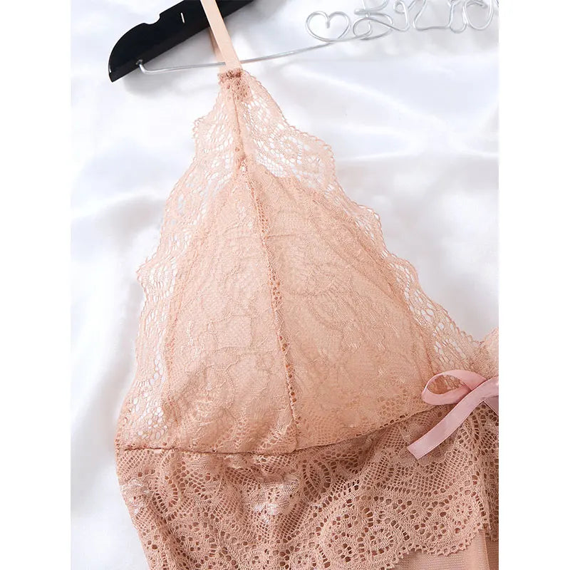Sleeveless Short Night Dress Summer Sets Lace Tulle Pajamas Hot Women's Sexy Nightgown With Thong Suit Suspender Backless Robe