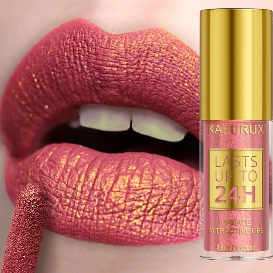 Kafurux Glitter Metallic Lip Gloss - Waterproof Long-Lasting Lip Tint