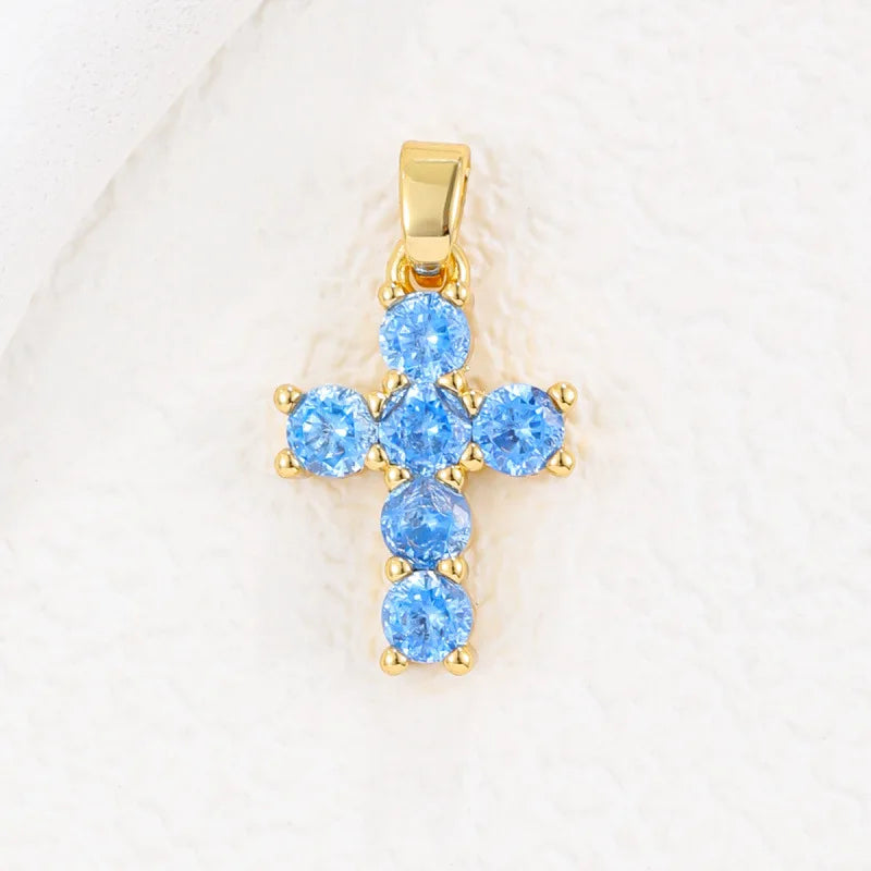 Collar de piedra natal para mujer con colgante de cruz de circonitas chapado en oro de 18 quilates, regalo elegante y atemporal