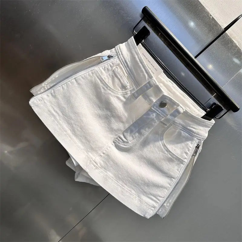 Y2k Denim Skirt Women American Retro Solid Zipper Spring Summer Mini Skirt Fashion High Waist Hot Sexy Slim Faldas Mujer