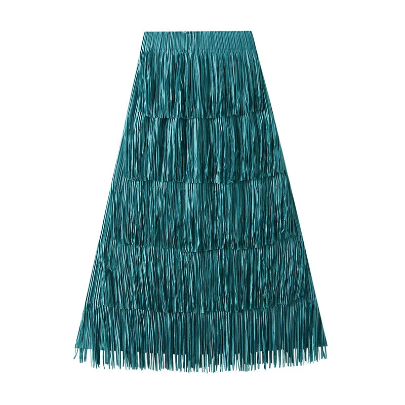 Luxury Multi Solid Colors Pleated Skirt for Women's Large Hem Folds A-line Skirts Female 2025 Loose Fashion Skirts Casual 0666