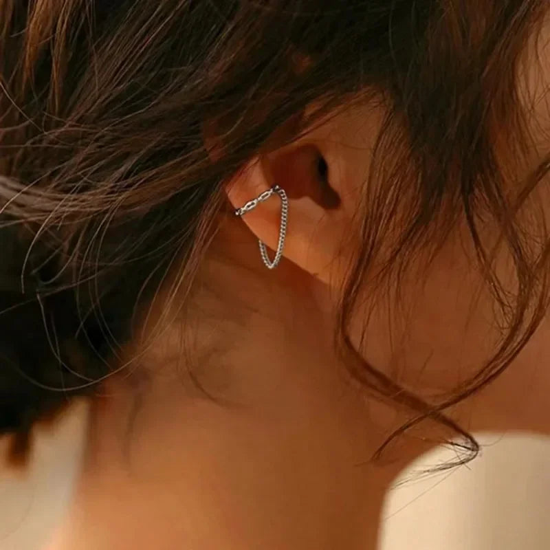 1Pc 2024 Fashion Minilist Fake Piercing Earcuff Earrings Chain Tassel Line For Woman No Piercing Ear Cuff Women'S Ear Jewelry