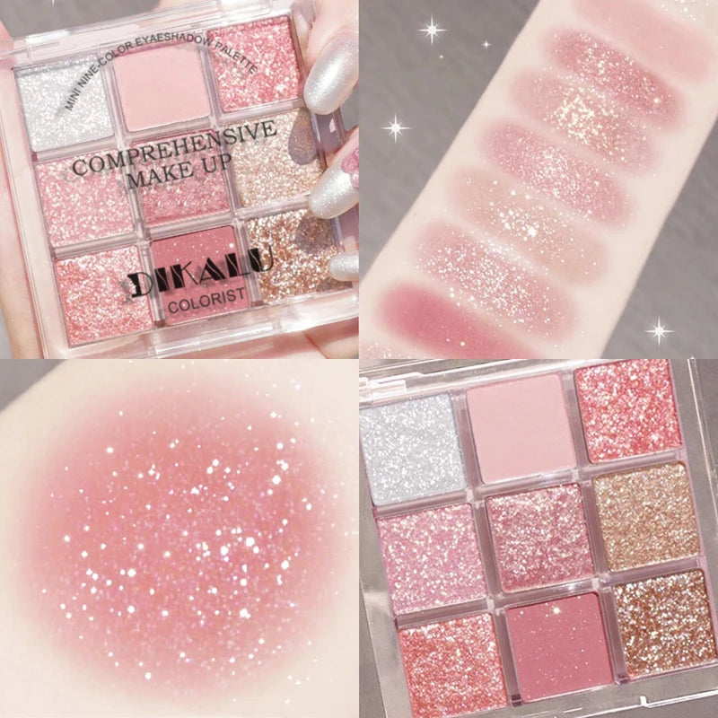 Dikalu Rosy Eyeshadow Palette Nine Pan Soft Smoky Rose For Everyday Spring Summer Look