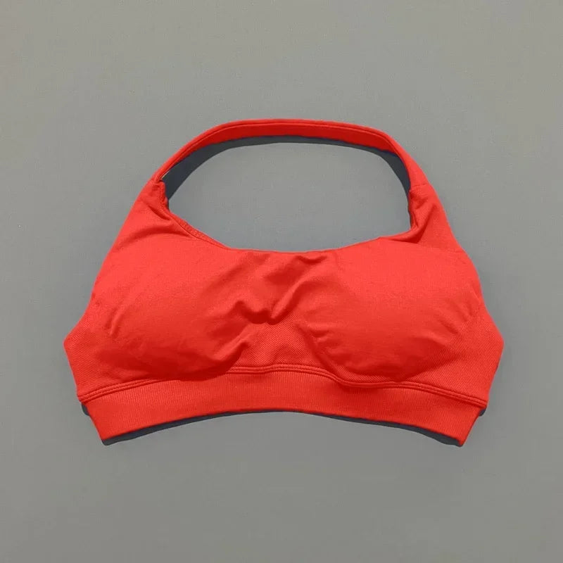 Women Sports Bra Seamless Halter Yoga Clothes Removable Cups Women Workout Clothing Gym Backless Bra Running Workout Tops