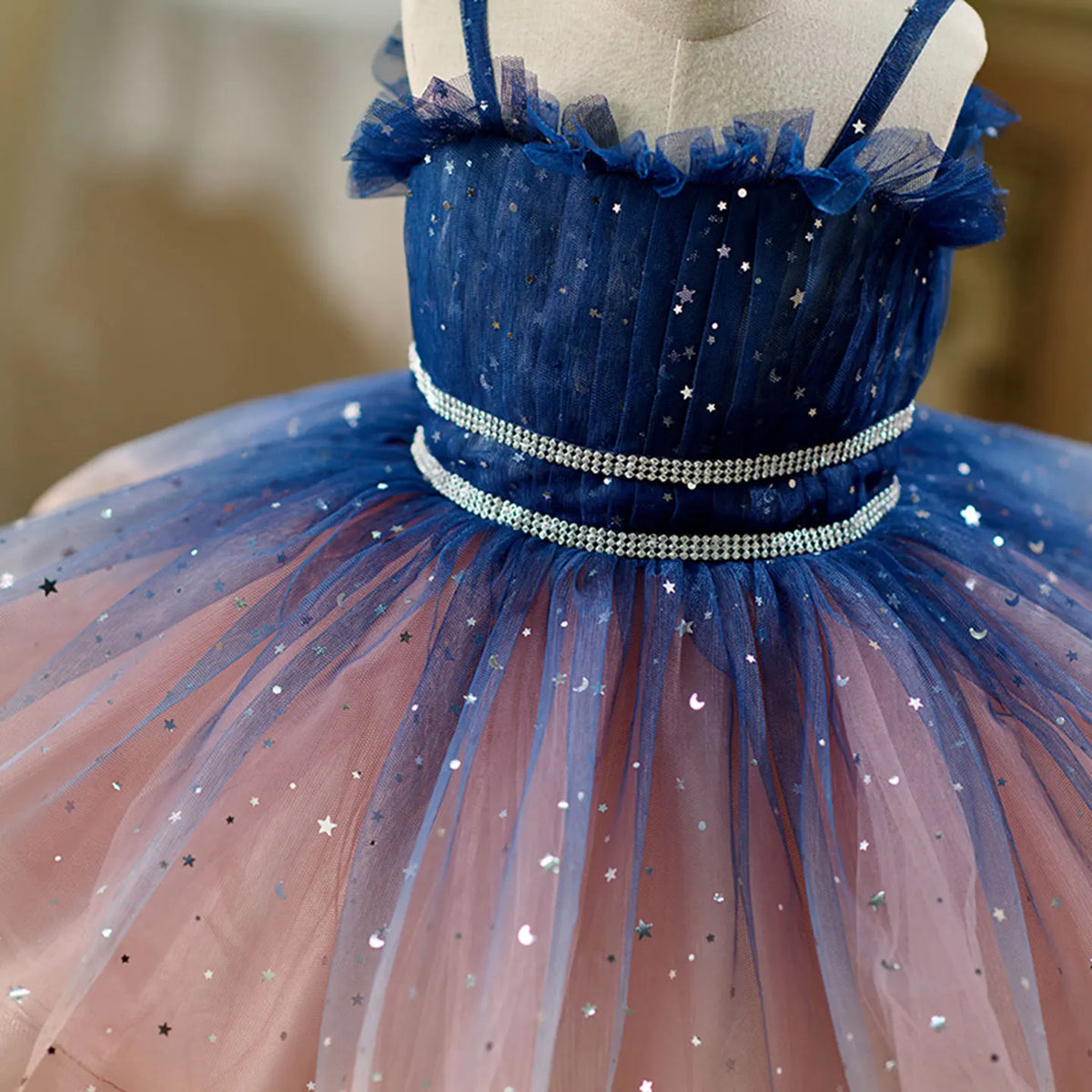 Dreamy Vow D159 Navy Blue Flower Girl Dress Shiny Knee Length Princess Kid Wedding Birthday Festival Party Pageant Formal Gown