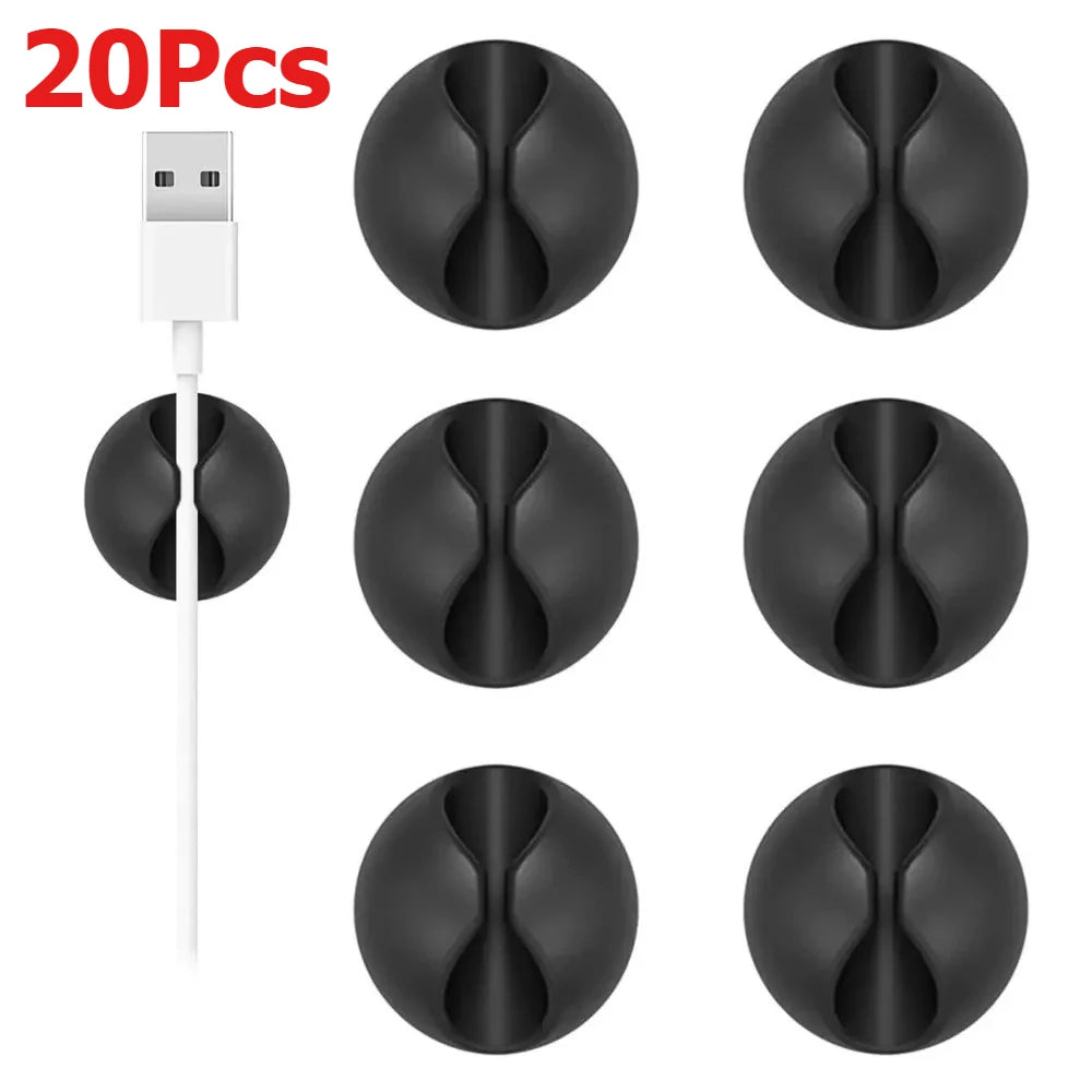 Silicone Round Cord Clips Self Adhesive Cable Management Organizer 20 Pack For Desk Car Home Tidy