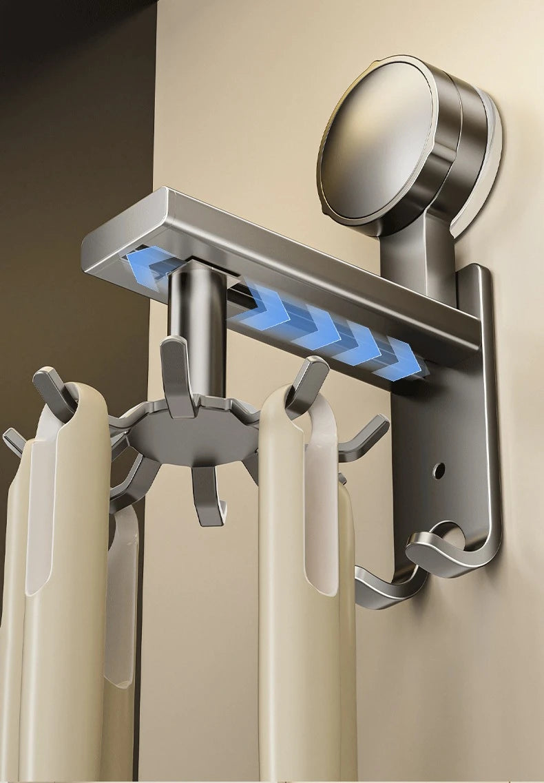 Suction cup hook rotating kitchen no drilling space aluminum multifunctional spatula hanging rack storage wall mounted shelf