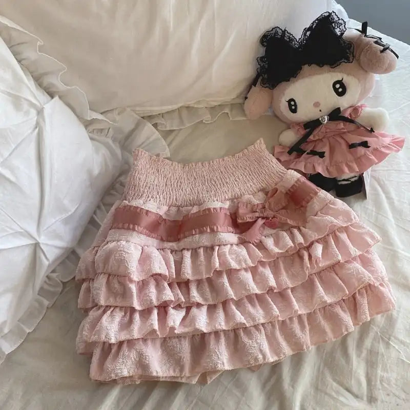 Gaono Lolita Cake Mini Skirts Women Japanese A-line High Waist Pleated Skirt Girly Kawaii Love Y2k Layered Skirts Fairy Outfit