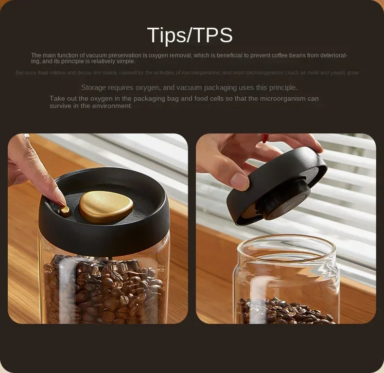 Multi Capacity Black Lid Coffee Pot Manual Vacuum Moisture-proof Storage Pot Kitchen Glass Teapot Coffee Bean Storage Sealed Jar