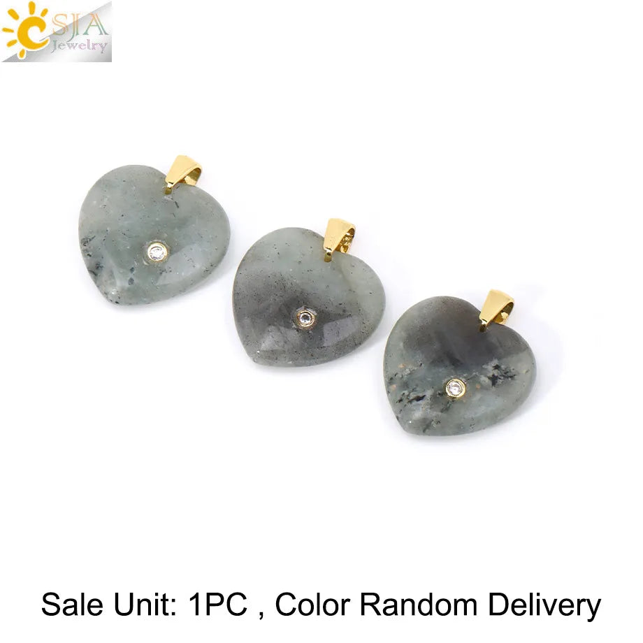 Csja Stainless Steel Heart Pendant Necklace With Natural Stone Amethyst Rose Quartz Crystal For Women DIY Jewelry Makers