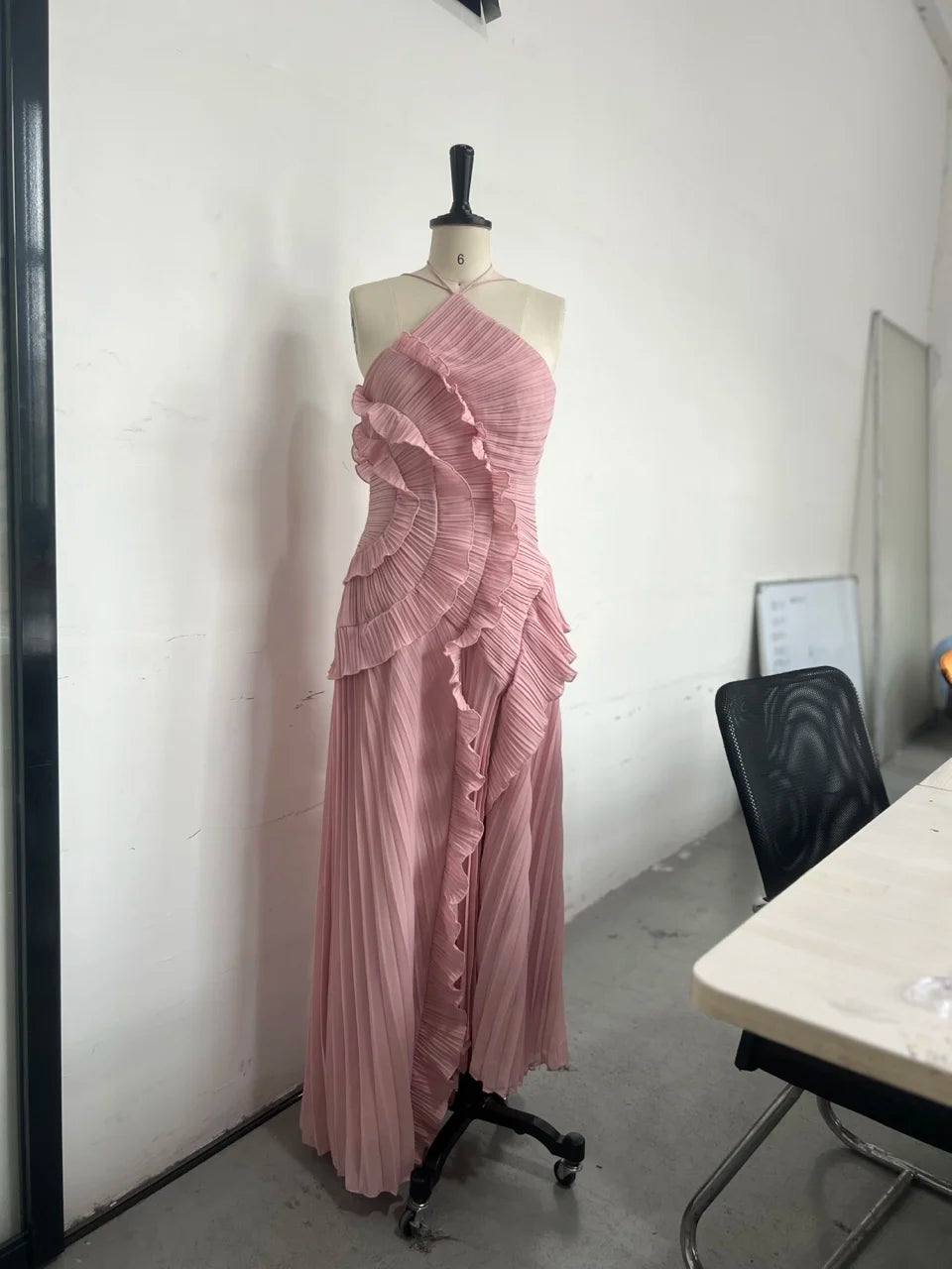 Elegant Purple Halter A Line Prom Dress With Chiffon Ruffles Tiered Backless Gown For Prom Night