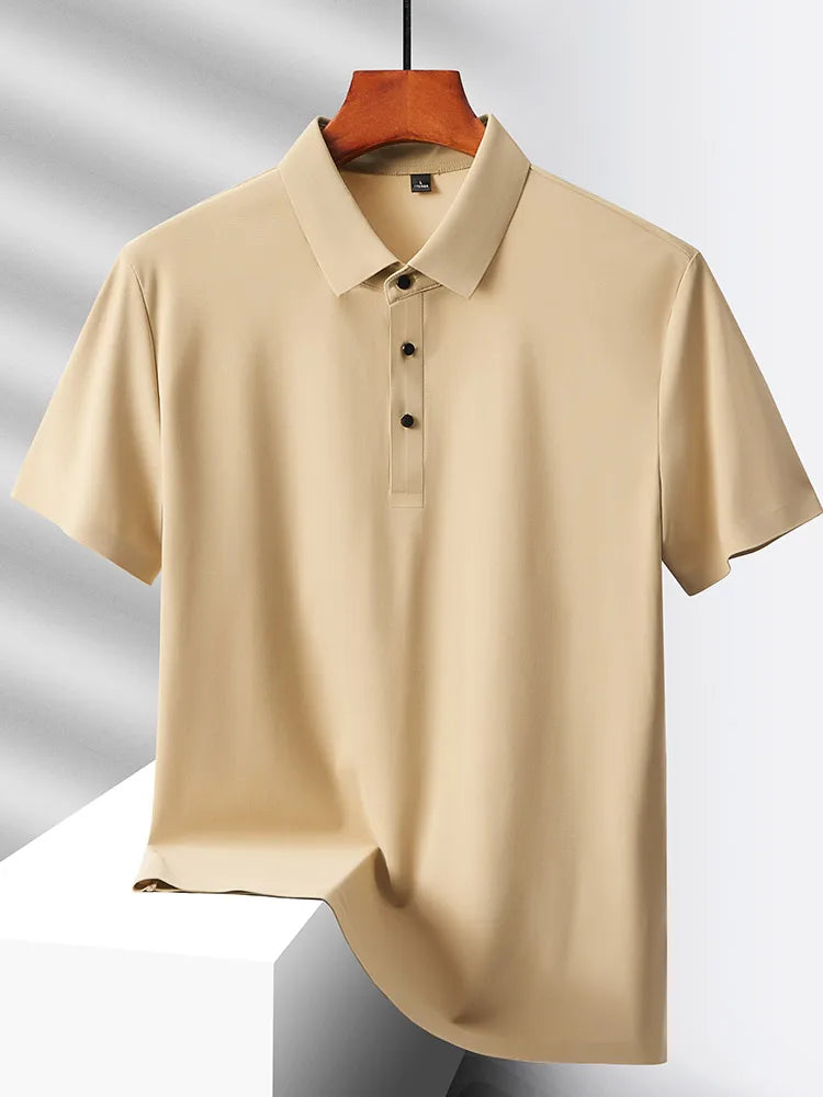 HeyMOMO Men's Ice Silk Polo Shirt - Short Sleeve Quick Dry Mesh Casual