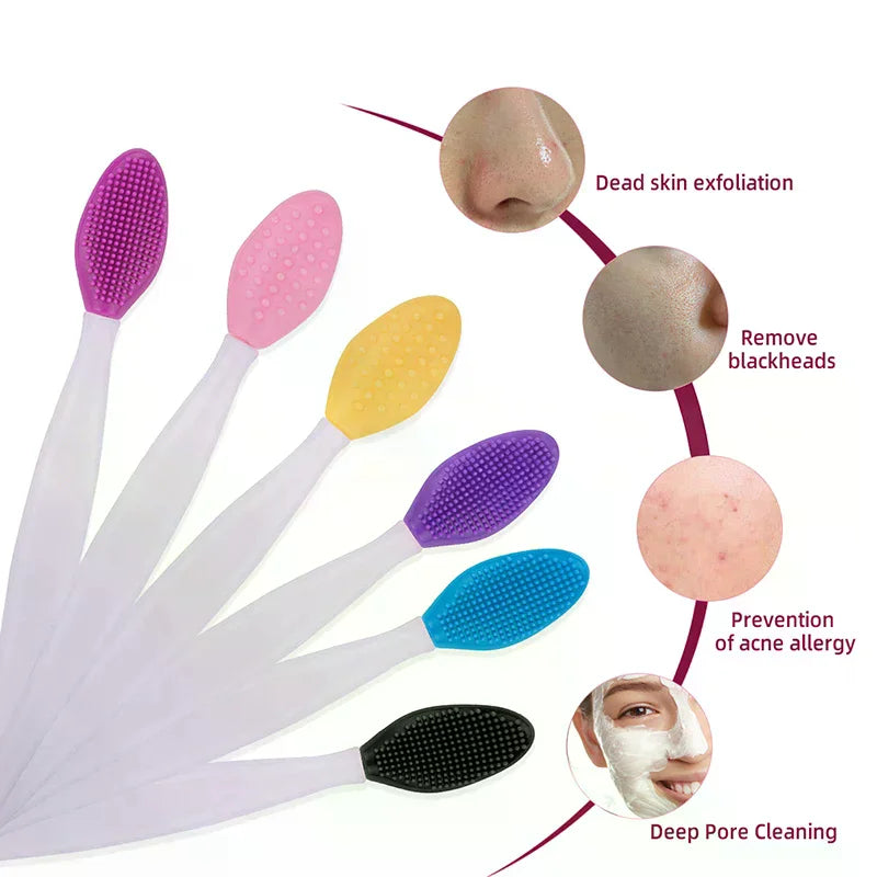Double-headed Silicone Brush Skin Care Lip Exfoliating Facial Cleansing Face Scrub Nose Clean Brush Lipstick Lip Balm Applicator