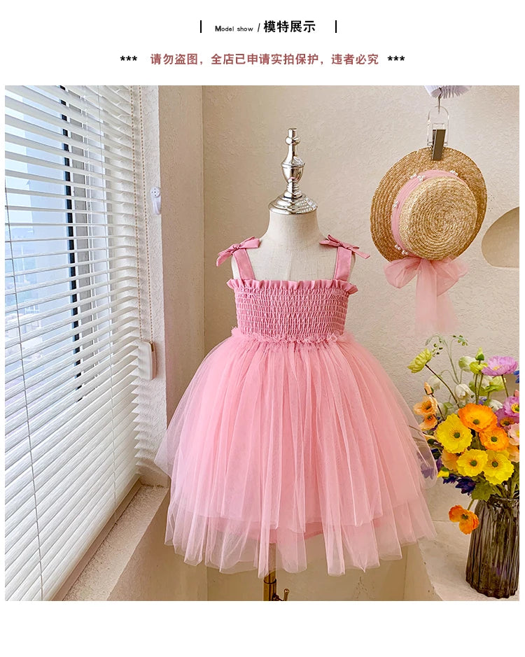 Kids costumes Flower girls tulle dress girls wedding tutu dress formal dress ceremonial dress yarn Suspenders dress