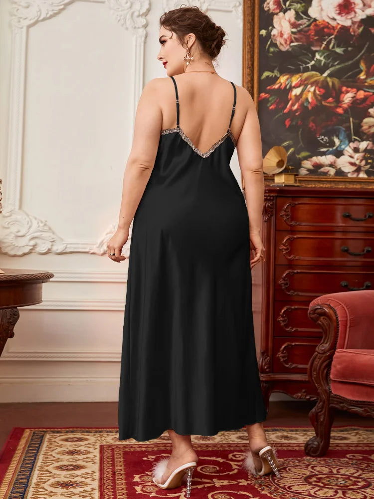 Extra Large Size Long Loungewear 150kg Plus Size Ins Trend Maxi Nightdress Sexy Loose Ice Silk Suspender Nightgown Summer Pajama