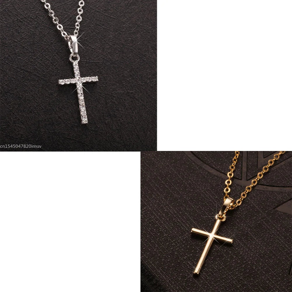 Luxury Zircon Cross Pendants Necklace Fashion Light Silver Color For Men Women'S Jewelry Chain Accessory