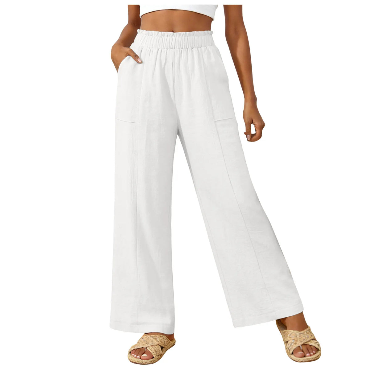 Women's Wide Leg Pants High Waist Loose Casual Trousers with Pockets