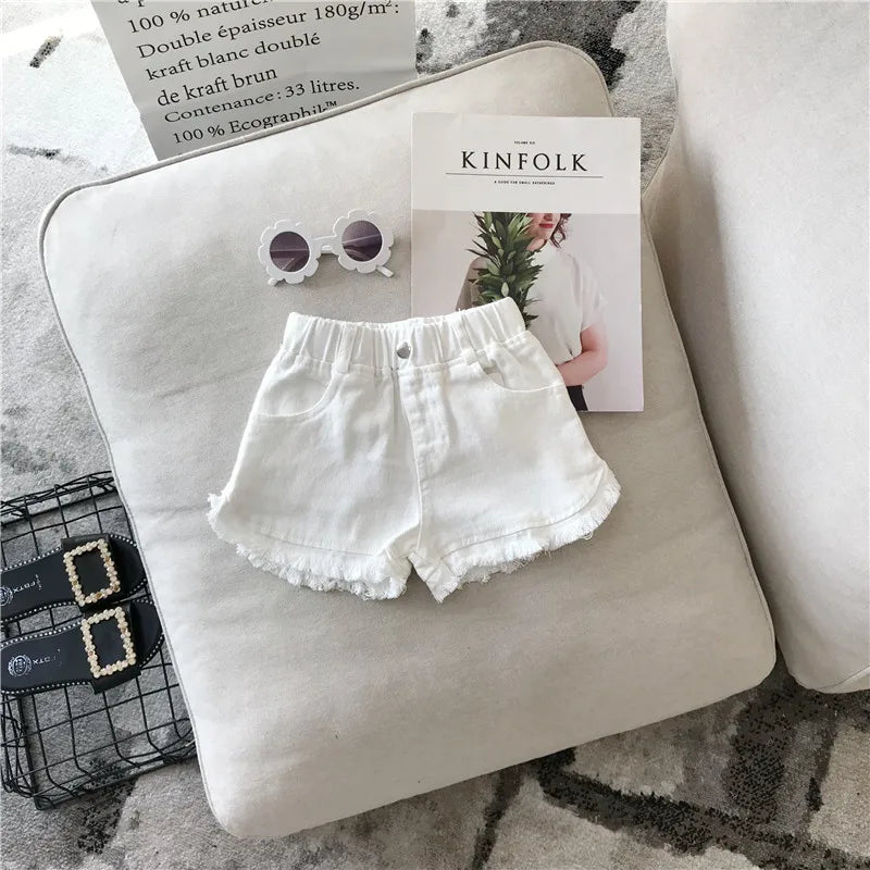 Girls Denim Shorts 2026 Summer 1-7Y Kids Short Jeans Solid Color Fashion Comfotable Clothing with Korean Style Pants