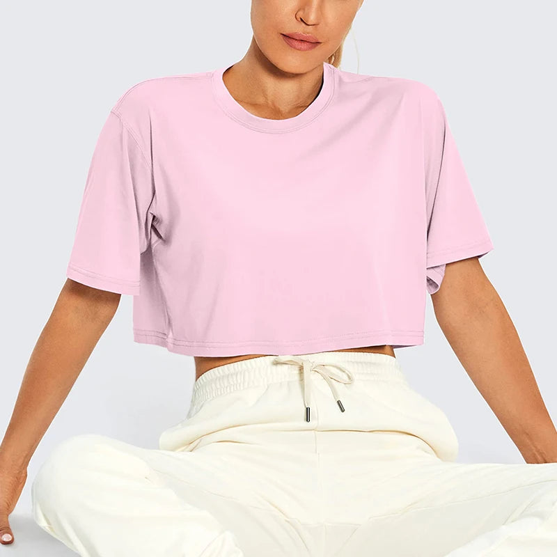 Harajuku Shirt Funny Y2K Women's Crop Tops Casual Female White Crop Tops T-shirt Round Neck Short Loose Tees Summer Streetwear
