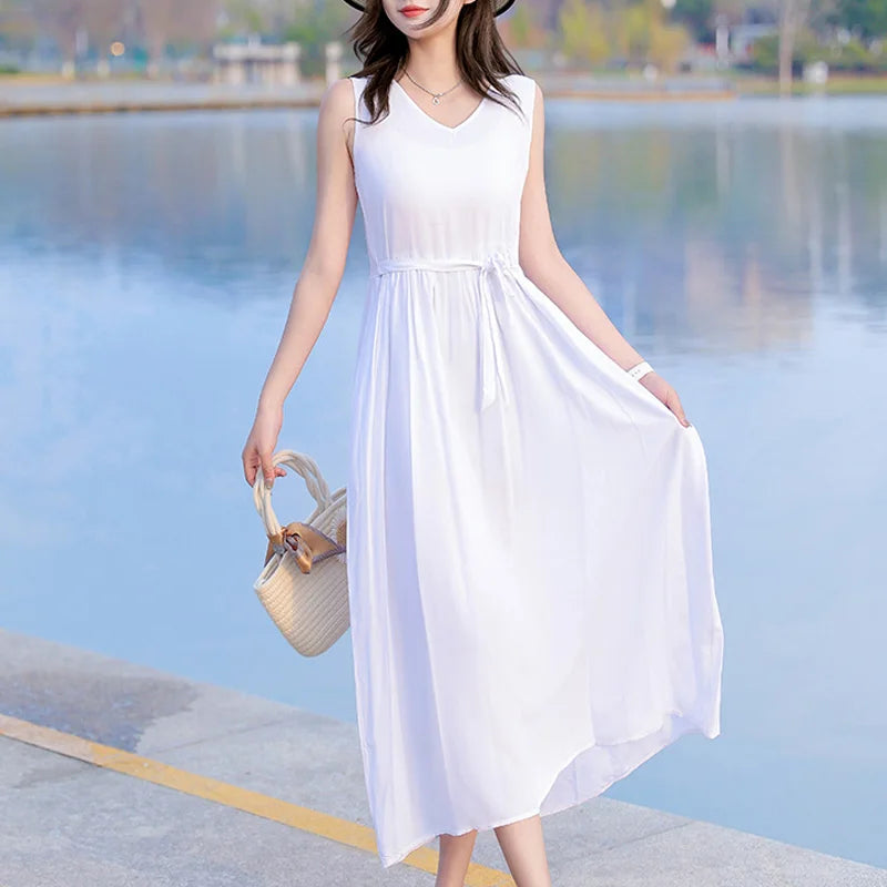 Spring Summer Dresses Fashion Female Sleeveless printed Casual Dress Women A-line Dresses Vestidos