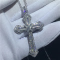 Vintage Big Cross Pendant Lab Diamond 925 Sterling Silver Cross Pendant Necklace For Women'S Men Wedding Jewelry