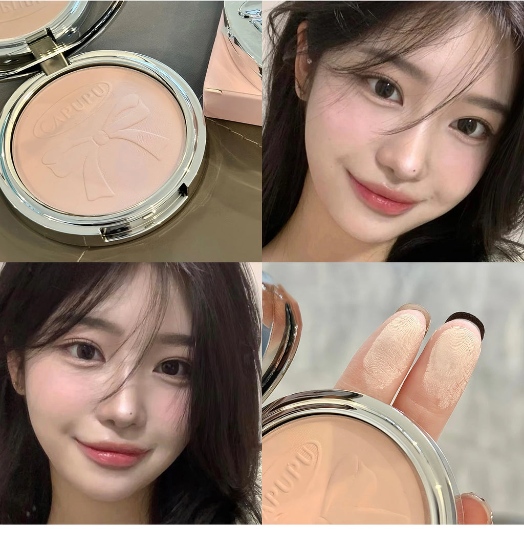 Bowknot Pressed Powder Transparent White Matte Brighten Concealer Long-lasting Oil Control Face Makeup Smooth Setting Powder