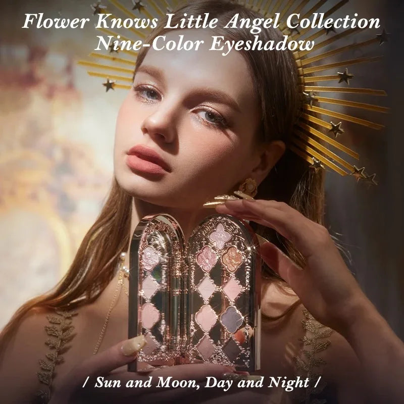 Flower Knows Little Angel Eye Shadow Palette Glitter Shimmer Palette for Eye Long Lasting 9 Color Eyeshadow Full Professional