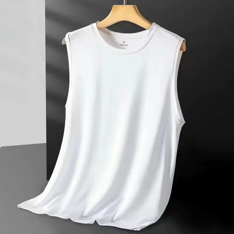 Men's Ice Silk Sleeveless Vest Thin Summer Sport Quick Dry Breathable Mesh Base Shirt Running Hurdles Training Clothes