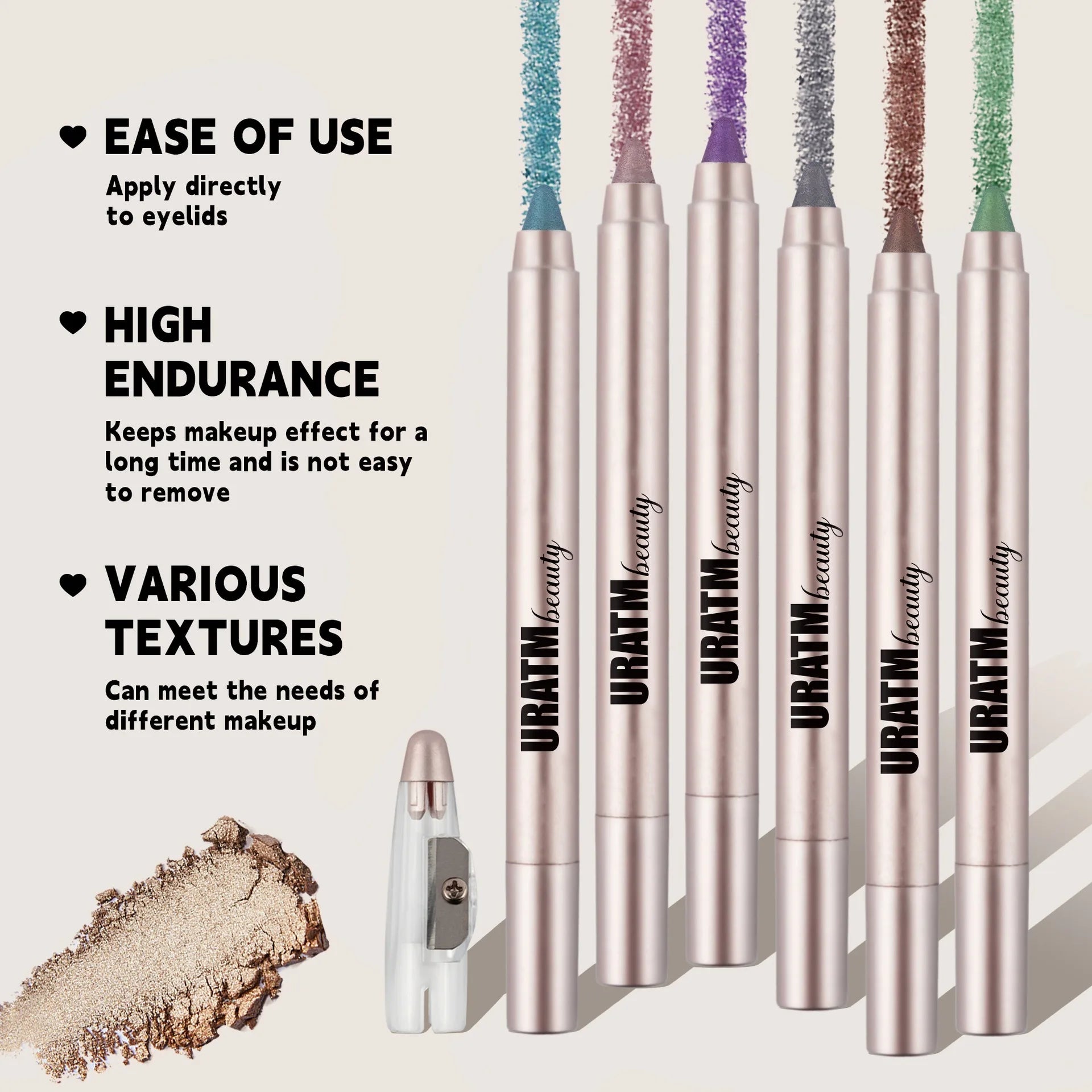6-color Pearl Eyeshadow Pen Metallic Purple Green Eyeliner and Silkworm Pen Gliter for Eyes Lasting Waterproof Make Up Crayon