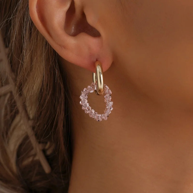 Ladies' Crystal Earrings With A Metallic Texture And Bird-Shaped Hooks. They Are Perfect For Wearing At Parties Or As Gifts.