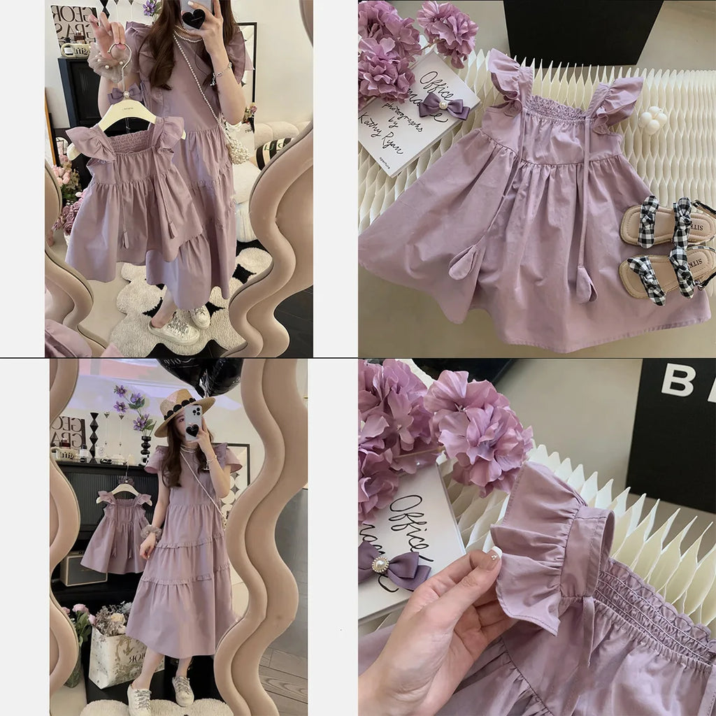 Korean Parent-child Clothing Mother and Daughter Clothing Dress Medium and Small Children Slim Pure Cotton Fashion