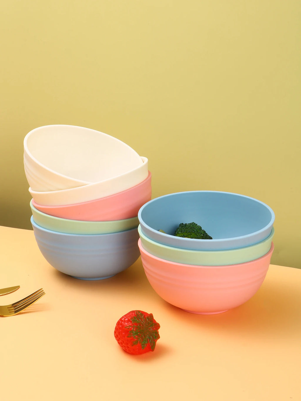 Reusable Plastic Bowls - Set of 8 Eco-Friendly Kitchen Bowls