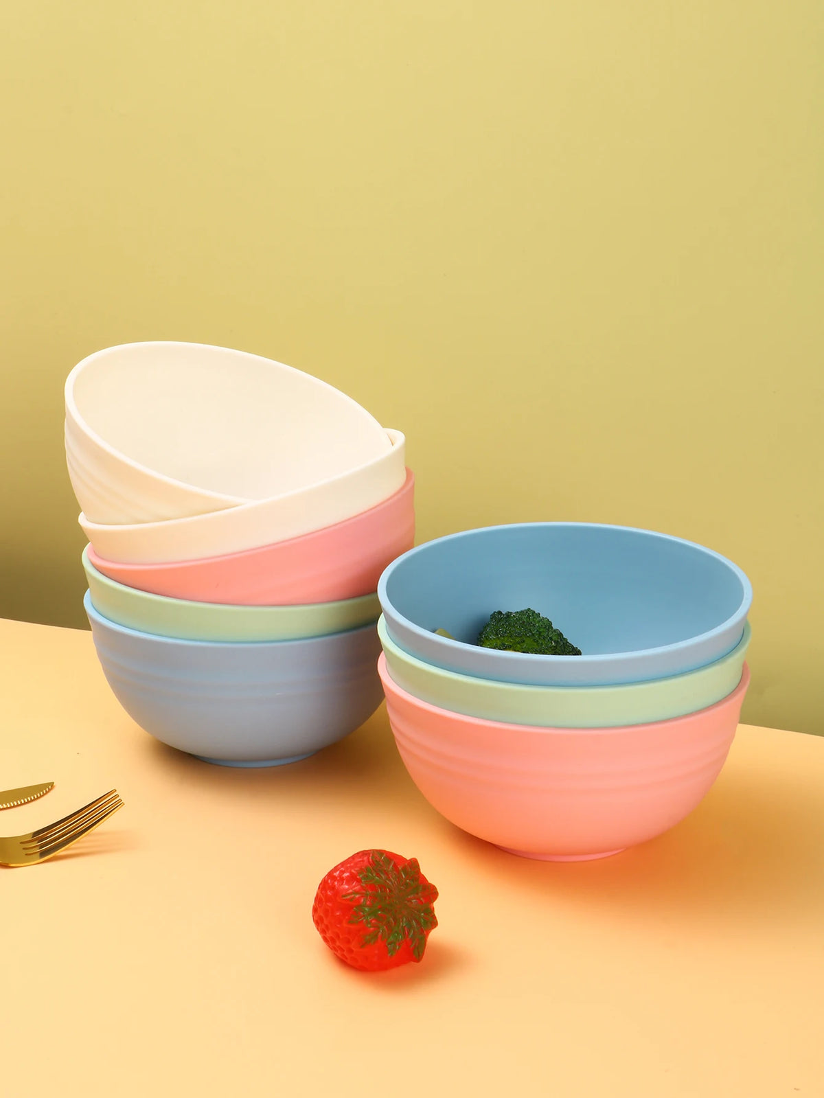 Reusable Plastic Bowls - Set of 8 Eco-Friendly Kitchen Bowls