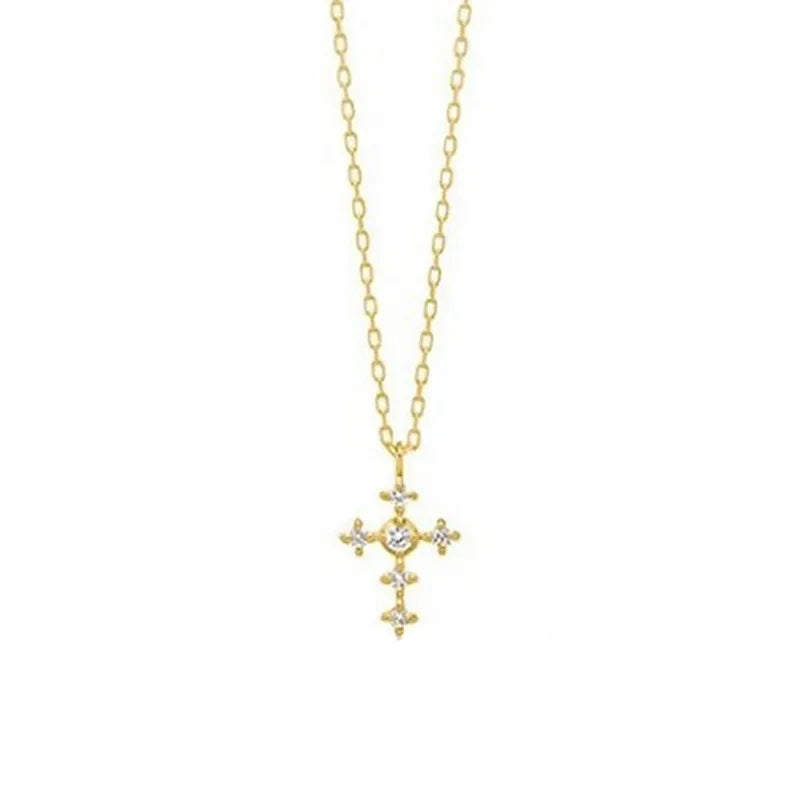 925 Sterling Silver Mini Crystal Cross Pendant Necklace For Women'S Choker Chain Wedding Jewelry