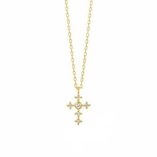 925 Sterling Silver Mini Crystal Cross Pendant Necklace For Women Choker Chain Wedding Jewelry