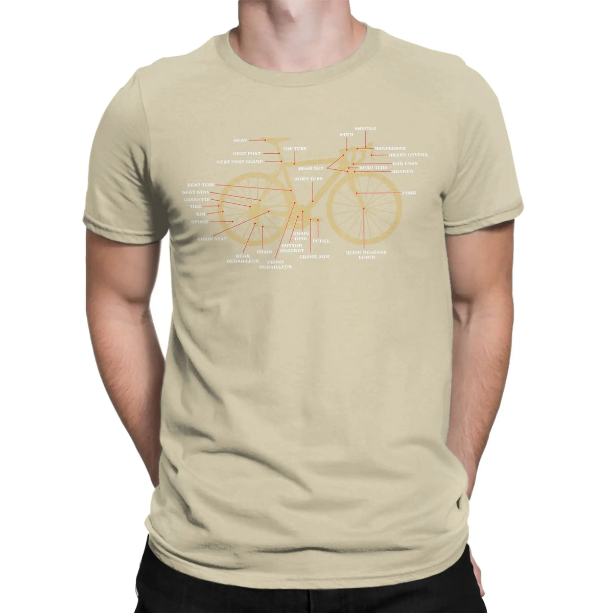 Men's Bicycle Anatomy Graphic T-Shirt - Casual Short Sleeve Cotton