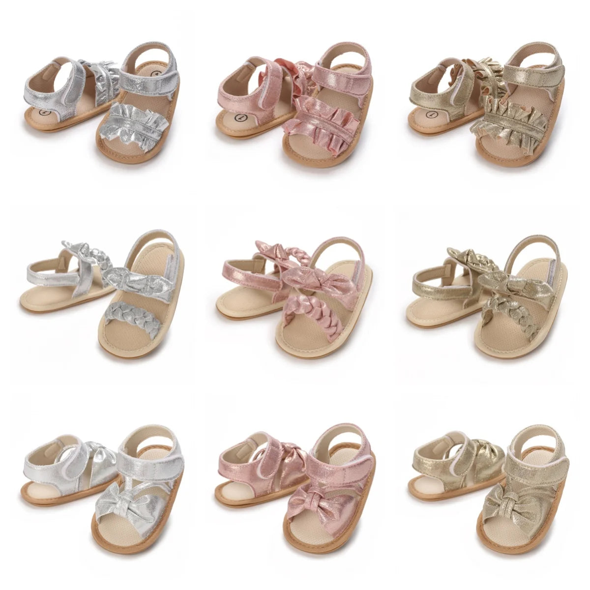 Spring and summer fashion new item fine sparkling bow hem sandals for baby girls, comfortable and breathable walking shoes